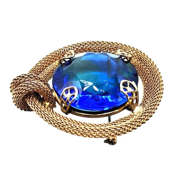 Vintage Rhinestone Jewelry Set Brooch Earrings Givre' or Sabrina Blue Green Glas - Picture 10 of 12